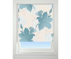 UNIVERSAL Lily Patterned Thermal Blackout Roller Blind, Teal, W180cm