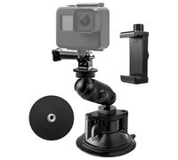 Universal Magnetic and Suction Cup Phone Holder, Adjustable Car Camera Mount for Dashboard Windshield Window, Compatible with Smartphones GoPro DJI OSMO Insta360 Cameras