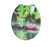 Universal MDF Toilet Seat 18'' - Soft Close Wooden WC Lid with Easy Fit Hinges - Durable Bathroom Seat with Fittings - Novelty Design - Fits Most Standard Toilets (Bamboo Waterfall)