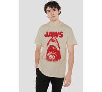 Universal Men's Jaws Red Shark Poster T-Shirt, Sand in Light Sand | Size: Medium Universal Light Sand M