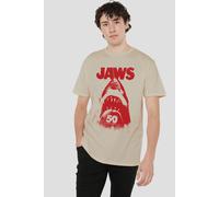 Universal Men's Jaws Red Shark Poster T-Shirt, Sand in Light Sand | Size: Small Universal Light Sand S