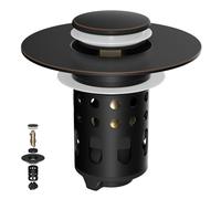 Universal Metal Bathroom Sink Drain Strainer with Limit Switch to Increase Drain Rapid, Big Drain Outlet Pop-up Sink Stopper, 3-in-1 Stainless Steel Filter Basket Hair Catcher, Oil Rubbed Bronze