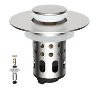 Universal Metal Bathroom Sink Drain Strainer with Limit Switch to Increase Drain Rapid, Upgraded Big Drain Outlet Pop-up Sink Stopper, 3-in-1 Stainless Steel Filter Basket Hair Catcher, Brushed Nickel