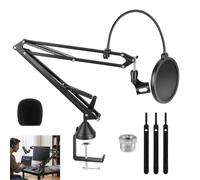 Universal Microphone Boom Arm, Sturdy Steel Stand for Podcasting | Fits Blue Yeti / HyperX / Fifine,Dual-Layer Pop Filter,360° Adjustable Positioning,Perfect for Streaming/Gaming,Foldable