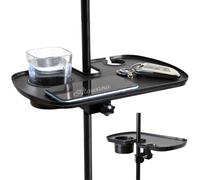 Universal Microphone Stand Tray with Drink Holder, Adjustable Mic Stand Clamp-On Utility Shelf Rack Tray Holder for Music Sheet, Live Streaming, Concert, Karaoke, Recording, Music Stand Accessories