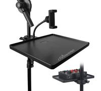 Universal Microphone Stand Tray with Phone Holder, Mic Stand Clamp-On Utility Shelf Rack Tray Holder for Music Sheet, Live Streaming, Live Broadcast, Karaoke, Recording, Music Stand Accessories