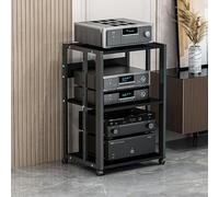 Universal Mobile Audio Rack with Wheels Adjustable AV Tower Stand 2-5 Level HiFi Audio Storage Shelf Perfect for Living Room Theatre Entertainment Center (Black H69cm)