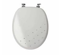 Universal Modern Wooden Mdf Toilet Seat With Diamante And Chrome Hinges