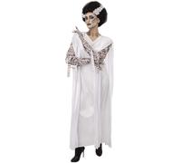 Smiffys Universal Monsters Bride of Frankenstein Costume, Adults White Dress, Bandages & Gloves, Official License Outfit with Long Neck Drape & Gloves perfect for Halloween and Themed Parties