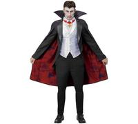 Smiffys Universal Monsters Dracula Costume, Childrens Jacket, Mock Waistcoat, Cape & Medallion, Official License Outfit with Fully Lined Cape & Pendant Detail, Perfect for Halloween & Themed Parties