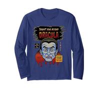 Universal Monsters Dracula Vintage Halloween Mask Long Sleeve T-Shirt, Adult Unisex, Navy Blue, Large
