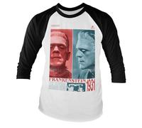 Universal Monsters Officially Licensed Frankenstein - Horror Show Baseball Long Sleeve T-Shirt (White-Black), X-Large
