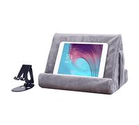Universal Multi-Angle Tablet Holder - Soft Pad Stand with Net Pocket & Black Phone Stand for Lap, Knee, Sofa and Bed (Light Grey)
