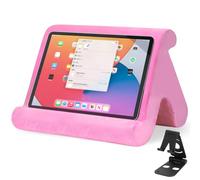Universal Multi-Angle Tablet Stand Holder-Soft Pad Stand with black phone holder for Lap,Knee,Sofa and Bed,Compatible with iPad Pro 9.7,10.5,12.9 Air Mini 4 3,Kindle,Galaxy Tab,E-Reader (Pink)