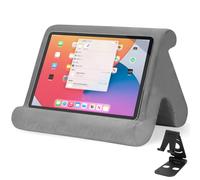 Universal Multi-Angle Tablet Stand Holder-Soft Pad Stand with black phone holder for Lap,Knee,Sofa and Bed,Compatible with iPad Pro 9.7,10.5,12.9 Air Mini 4 3,Kindle,Galaxy Tab,E-Reader (Grey)