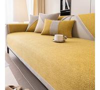 Universal Non-Slip Cotton Linen Sofa Cover - Multi-Functional L-Shaped & U-Shaped Furniture Protector for 1/2/3/4 Seater Couches (Yellow 90x210cm)