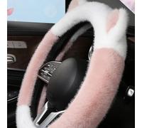 Universal Non-slip Soft Cute Cat Ears Plush Steering Wheel Cover,Fluffy Soft Plush for Winter Warm,Cute Steering Wheel Protector with Cat Ears,Universal Fit 15 Inch,Elastic & Anti-Slip(Blue-White)