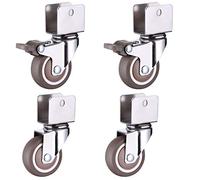 Universal Office Chair Casters, 4 Pack, 3.8cm Rubber Wheels with Brake, U-Bracket Design for Furniture & Cribs, 360° Rotation, Durable Replacement Rollers
