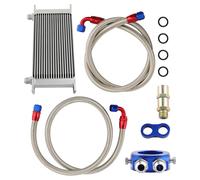 Universal Oil Cooler 19 Row AN10 Oil Cooler Filter Adapter & Hoses Engine Silver