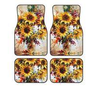 Universal Oil Painting Sunflower Print Car Floor Mats â€“ Four-Piece Set for Front & Rear, Durable for SUV, Sedan, Van, Truck