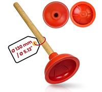 Universal Plunger, Ø 5.12" Diameter Suction Cup for Sink, washbasin, Toilet, Urinal, Shower, Bathtub, Overpressure and underpressure Drain Cleaner with 14.17" Wooden Handle