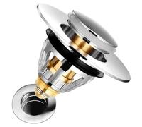 Universal Pop-Up Basin Drain Plug With Anti-Blocking Filter, Basin Plug, Bathtub Drain And Stopper, Pure Steel