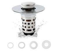 Universal Pop-Up Sink Stopper with Brass Bounce Core & Removable Filter Basket - Fits 28-46mm Drain Holes, No Overflow Design, Push-Type Drain Plug for Bathroom Basin