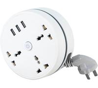 Universal Power Strip, Right Wrapped Around Extension Cord, Extension Lead with 3 Outlets 3 Smart USB Ports, Retractable Extension Cord Power Strip for Office, Travel, Home (1.8M)