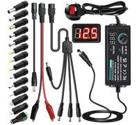 Universal Power Supply 3V~24V 3A 72W Adjustable Variable 3V 5V 9V 12V 18V 20V 24V AC/DC Adapter Charger, 100V-240V AC to DC Converter with 14 Tips, Polarity Converter and 4-Way Power Splitter Cable