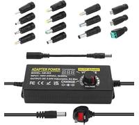 Universal Power Supply Adjustable, Adjustable Variable AC/DC Adapter Charger DC 3V ~ 24V Variable Switching Adapter 100V-240V AC to DC 24V 6A Converter with 14 Tips & Polarity Converter - 6A Max