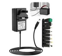 Universal Power Supply Cable Adapter UK 12V 3A 36W AC to DC with 8 Replacement Tip 100-240V 50-60Hz 5.5x2.1mm Multi Plug Head Charger Cord for Household Electronics LED Router Laptop CD Player MP3/MP4