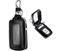 Universal Premium Leather Key Fob Case,Transparent Window Auto Key Case Cover,PU Leather Car Key Case, with Metal Hook and Keyring Zipper for Men Women