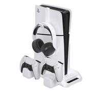 Universal PS5 Cooling Stand with Dual Controller Charging Station for PS5 / PS5 Slim / PS5 Pro Consoles - Vertical Dock Base with Fast Charging, LED Indicators, Headset Holder & Heat, HHC-P5029