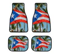 Universal Puerto Rico Flags Frog Palm Trees Car Floor Mats Set of 4 All-Weather Heavy Duty Polyester Auto Carpets with Anti-Slip Nibbed Backing Waterproof Front & Rear Liners for Cars Suvs Trucks Vans