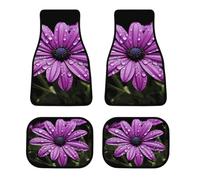 Universal Purple Daisy Car Floor Mats Set of 4 All-Weather Heavy Duty Polyester Auto Carpets with Anti-Slip Nibbed Backing Waterproof Front & Rear Liners for Cars Suvs Trucks Vans