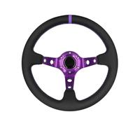 Universal Purple Stripe Racing Steering Wheel Genuine Leather Grip 12.5”/320mm 6 Bolts Steering Wheel with Aluminum Purple Spokes and Stitching