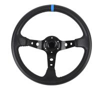 Universal Racing Steering Wheel, 14in Drifting Deep Dish Steering Wheel, 6 Bolts Car Sport Steering Wheel with PU Leather, 3 Spokes and Horn Button for Car Boat Truck Yacht (Blue)