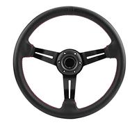 Universal Racing Steering Wheel, Gaming Steering Wheel, 350mm/14in Aluminum Frame Black Perforated Leather Car Steering Wheel W/Horn (Red)