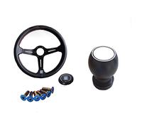 Universal Racing Steering Wheel,Grip Deep Universal 14 Inch Leather Auto Racing Steering Wheels Drifting Sport Steering Wheel+Shift Knob With Logo(PVC)
