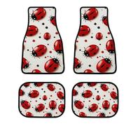 Universal Red Ladybug Car Floor Mats Set of 4 All-Weather Heavy Duty Polyester Auto Carpets with Anti-Slip Nibbed Backing Waterproof Front & Rear Liners for Cars Suvs Trucks Vans