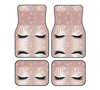 Universal Rose Gold Eyelashes Print Car Foot Mat 4-Piece Set - Stylish Rubber Automotive Floor Mats for SUV Sedan Van Truck