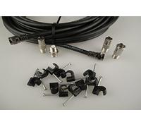 Universal Satellite and Aerial Extension Cable Kit With Cable Clips and Adaptors (15M, Black)