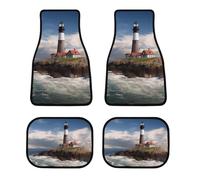 Universal Sea Lighthouse Car Floor Mats Set of 4 All-Weather Heavy Duty Polyester Auto Carpets with Anti-Slip Nibbed Backing Waterproof Front & Rear Liners for Cars Suvs Trucks Vans