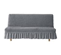 Universal Seersucker Plaid Stretch Sofa Slipcover with Ruffle Skirt Washable 3 Seater Couch Protector Fits 72" 85" Sofas Grey Stylish Furniture Cover