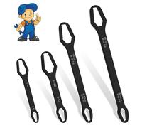 Universal Self-Tightening Wrench Set, 2-Piece Double-Ended Torx Spanner 8-22mm, Heavy Duty Chrome Vanadium Steel Multi-Wrench for Automotive, Plumbing & Household Repair (Black)