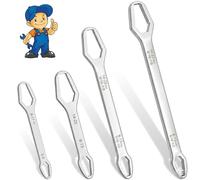 Universal Self-Tightening Wrench Set, 2-Piece Double-Ended Torx Spanner 8-22mm, Heavy Duty Chrome Vanadium Steel Multi-Wrench for Automotive, Plumbing & Household Repair (Silver)