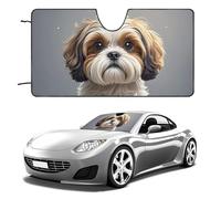 Universal Shih Tzu Dog Car Windshield Sun Shade Foldable 51"x28", Reflective Sunshade with Suction Cups, UV Blocking Front Window Cover for Truck SUV Sedan, Keeps Vehicle Interior Cool