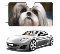 Universal Shih Tzu Dog Car Windshield Sun Shade Foldable 55"x30", Reflective Sunshade with Suction Cups, UV Blocking Front Window Cover for Truck SUV Sedan, Keeps Vehicle Interior Cool