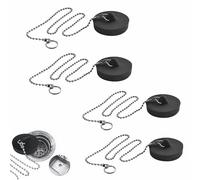 Universal Silicone Kitchen Sink Plug and Chain Set, 4 Pcs 38mm-43mm UK Standard Fit Drain Stopper, 40cm Stainless Steel S-Hook Chain, Leak-Proof & Rust-Proof for Kitchen Sinks, Wash Basins