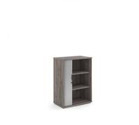 Universal single door tambour cupboard 1090mm high with 2 shelves - Grey Oak with silver door